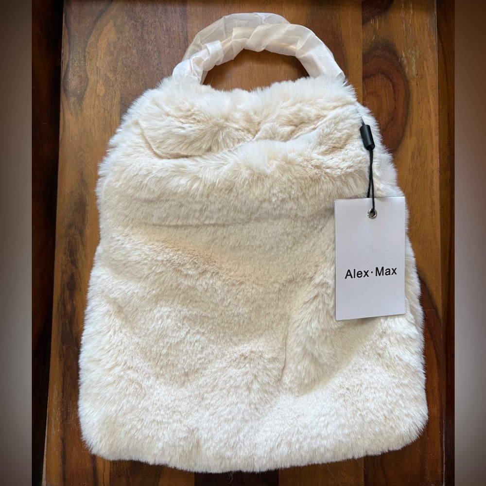 ALEX MAX Faux Fur Handbag With Gold Handles